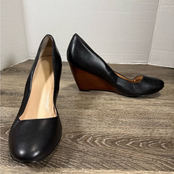 Cole Haan Shoes Women 10B Black with 3" Brown Wedge Closed Toe Lainey Office - Picture 1 of 9